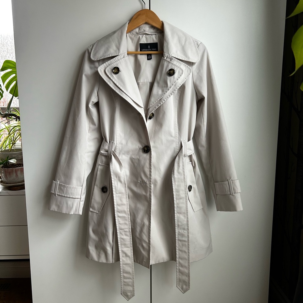 London Fog Beige Trench Coat Small with Detachable Hood